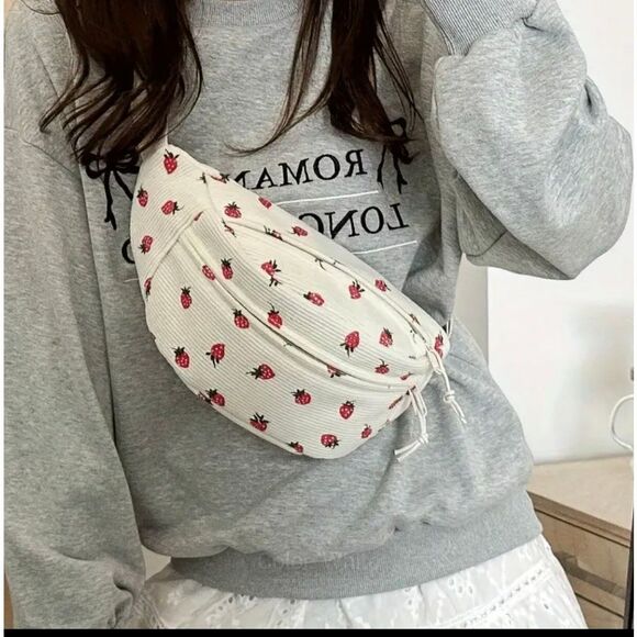 🎁3/$30🎁 Corduroy Crossbody Strawberry Print Belt Bag | Christmas Gifts For Her - Picture 3 of 16